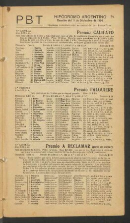 Hipódromo Argentino - Reunión del 11 de Diciembre de 1904