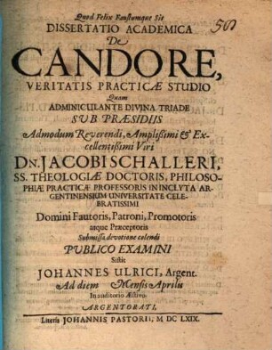 Diss. acad. de candore, veritatis practicae studio
