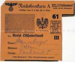 Fragment einer Reichsbrotkarte