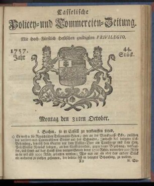 44. Stueck, Montag den 31ten October 1757