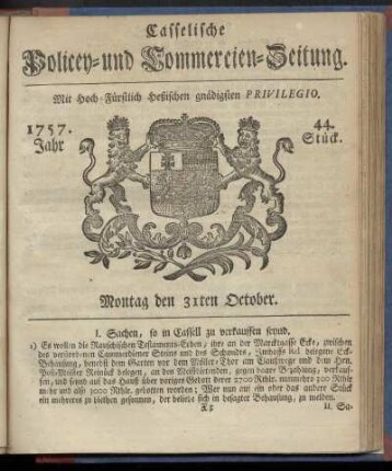 44. Stueck, Montag den 31ten October 1757