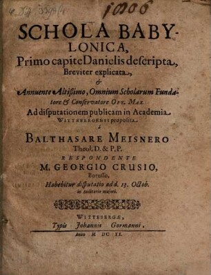 Schola Babylonica, Primo capite Danielis descripta