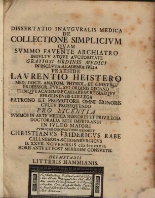 Diss. inaug. med. de collectione simplicium