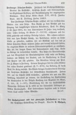 459 [Rezension] Freiburger Diözesan Archiv; Neue Folge Band 1. und 2.