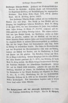 459 [Rezension] Freiburger Diözesan Archiv; Neue Folge Band 1. und 2.