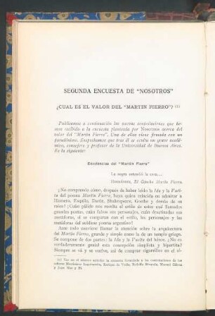 Segunda encuesta de "Nosotros" : ¿Cuál es el valor del "Martín Fierro"?