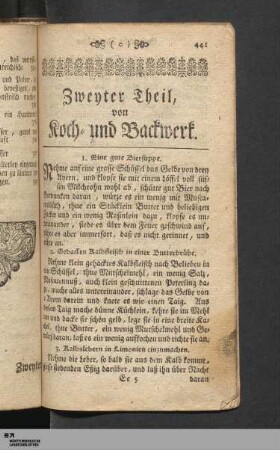 Zweyter Theil, von Koch- und Backwerk.