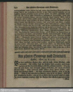 Am zehnten Sonntage nach Trinitatis. Epistel, 1 Cor. 12. v. 1-11