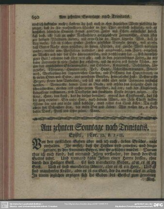 Am zehnten Sonntage nach Trinitatis. Epistel, 1 Cor. 12. v. 1-11