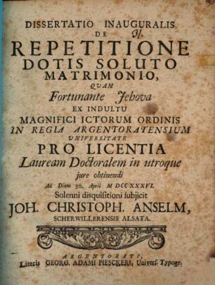Diss. inaug. de repetitione dotis soluto matriomnio