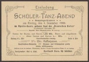 Einladungskarte "Einladung zum Schüler-Tanz-Abend", Deutscher Hof, Luckauer Straße