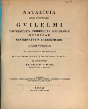 Catalogi chirographorum in bibliotheca academica Bonnensi servatorum. 5