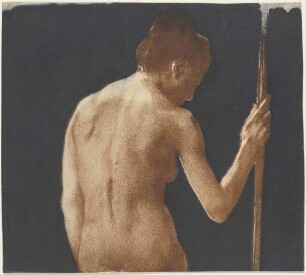 Weiblicher Rücken-Halbakt mit Stab