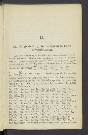 II. Die Neugestaltung der endgültigen Bahnbestimmungen.