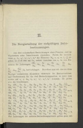 II. Die Neugestaltung der endgültigen Bahnbestimmungen.