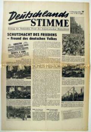 Wochenzeitung der Nationalen Front "Deutschlands Stimme" u.a. über die Sowjetunion als "Schutzmacht des Friedens"