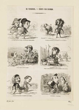 En vendanges, 6 Darstellungen der Folge: "En vendanges – Croquis par Daumier", in: "Le Charivari", Paris 1853