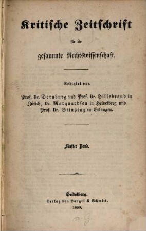 Kritische Zeitschrift für die gesammte Rechtswissenschaft, 5. 1859