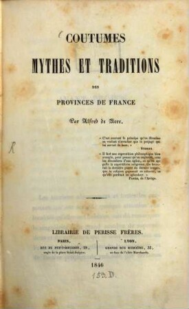 Coutumes, Mythes et Traditions des Provinces de France