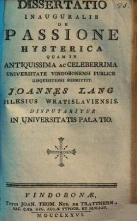 Dissertatio inauguralis de passione hysterica