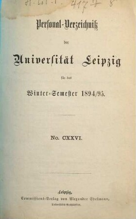 Personalverzeichnis. 1894/95, WS = Nr. 126