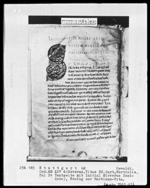 Sulpicius Severus und Pseudo Aurelianus - Vitae Sanctorum Martini, Martialis, Oswaldi — Sulpicius Severus, Folio 1recto-70verso — ---, Folio ---Initiale S (everus Desidero), Folio 2 verso