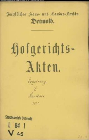 Vogelsang, Johann Henrich im Vogelsang gegen Hollmann und Riekehof in Wellentrup und Schlichting im Mackenbruch - Schuldforderung