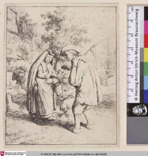 [Die Unterhaltung; Man and woman talking; L'homme conversant avec la femme]