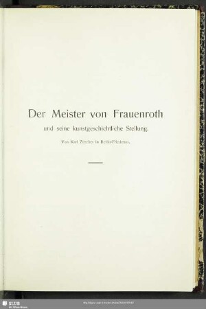 Der Meister von Frauenroth und seine kunstgeschichtliche Stellung