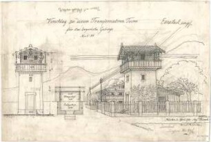 Thiersch, August ; Transformationsstationen, Masttransformatoren, Entwürfe - Grundriss, Ansicht, Perspektive