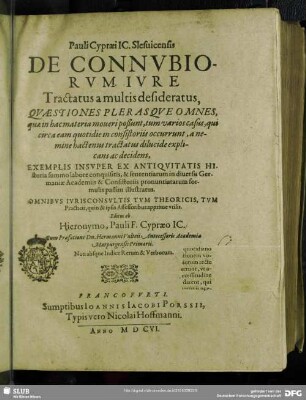 Pauli Cypraei De connubiorum iure tractatus