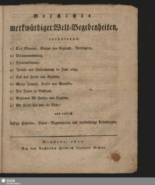 Geschichte merkwürdiger Welt-Begebenheiten