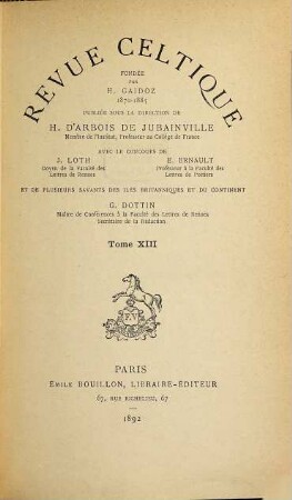 Revue celtique. 13. 1892