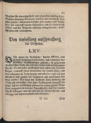 Von verfassung außsprechung der Urtheilen. LXV.
