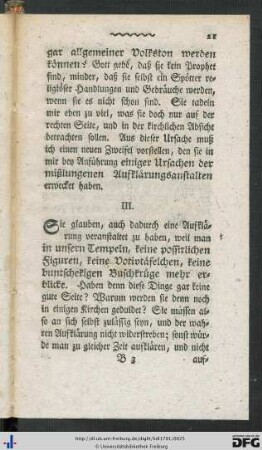 III. Sie glauben, auch dadurch eine Aufklärung veranstaltet ...