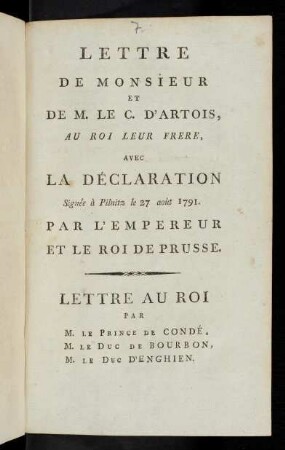 Lettre De Monsieur Et De M. Le C. D'Artois, Au Roi Leur Frere