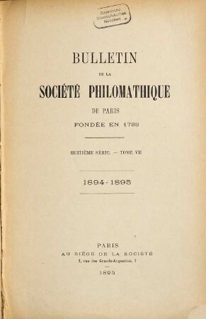 Bulletin. 1894/95 = 8. Sér., T. 7