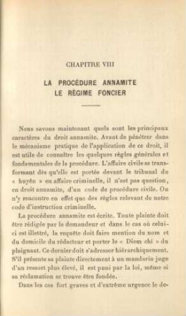 Chapitre VIII. La procédure annamite. Le régime foncier