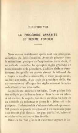 Chapitre VIII. La procédure annamite. Le régime foncier