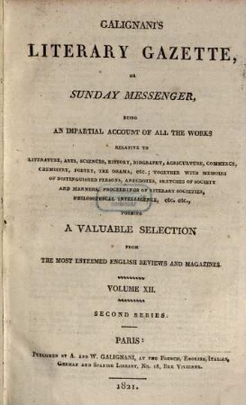 Galignani's literary gazette, 12. 1821