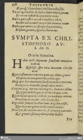 Sumpta Ex Christophoro Auleao. Oratio Matutina