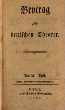 Beytrag zum deutschen Theater, Vierter Theil