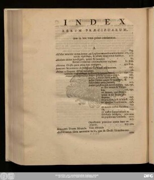 Index Rerum Praecipuarum, quae in hoc tomo primo continentur.