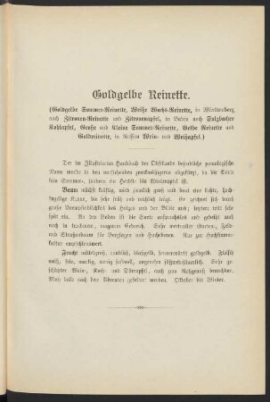 Goldgelbe Reinette. (Goldgelbe Sommer-Reinette, Weiße Wachs-Reinette, in Württemberg auch Zitronen-Reinette und Zitronenapfel, in Baden noch Sulzbacher Kohlapfel, Große und Kleine Sommer-Reinette, Gelbe Reinette und Goldreinette, in Nassau Wein- und Weißapfel.)