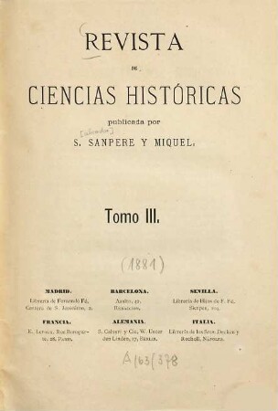 Revista de ciencias históricas. 3. 1881