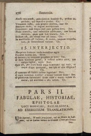 Pars II. Fabulae, Historiae, Epistolae Loci Morales, Philologica, ad exercitium translationis.