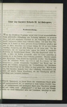 Ueber den Charakter Richards III. bei Shakespeare