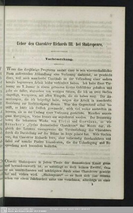 Ueber den Charakter Richards III. bei Shakespeare