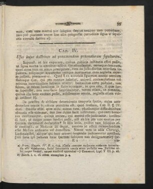 Cap. IV. Usus hujus doctrinae ad praecavendam praematuram sepulturam