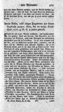 Amors Reisen, nebst einigen Fragmenten aus seinem Tagebuch gezogen.